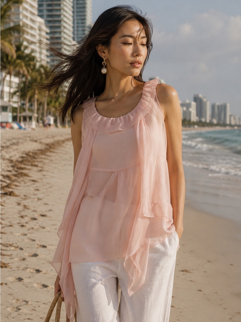 Sheer Asymmetrical Rose Top